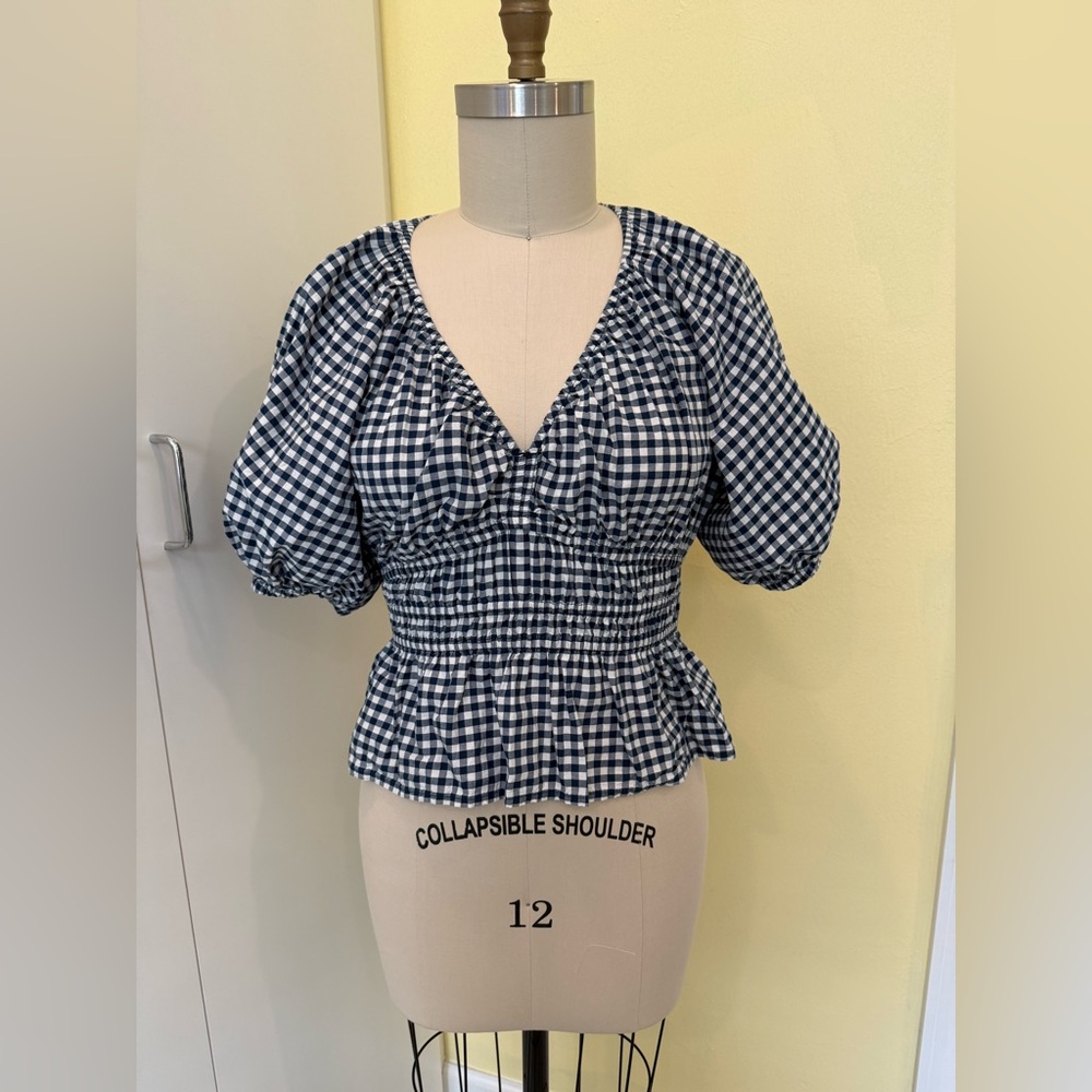 Old Navy Gingham Checkered Puff Sleeve Top